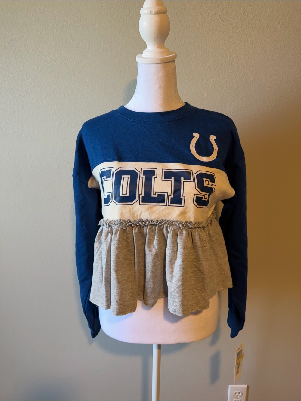 NFL Colts Blue White and Gray Peplum Sweatshirt